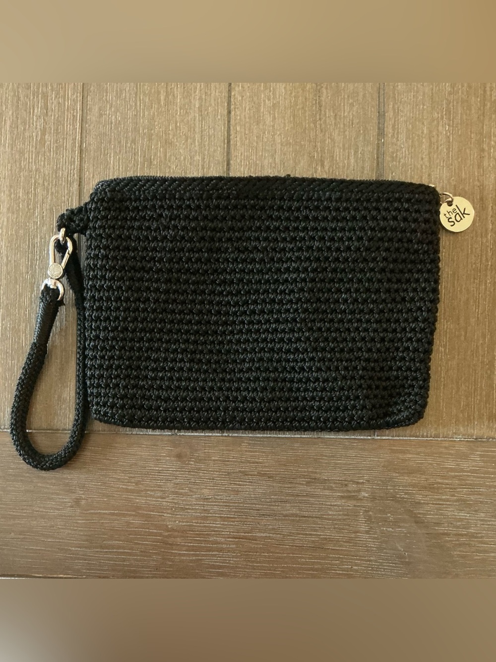 The Sak Black Crochet Wristlet Pouch Wallet